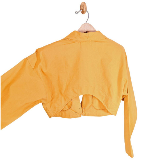 Vintage 80s Cropped Mustard Yellow Power Jacket Women Medium - Picture 7 of 9